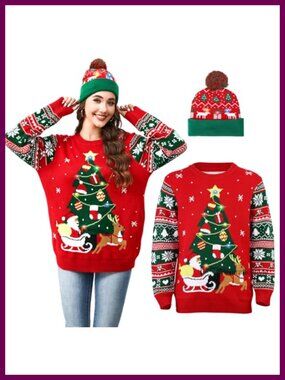 LED Light Up Ugly Christmas Sweater Set 2-Piece Pullover Acrylic